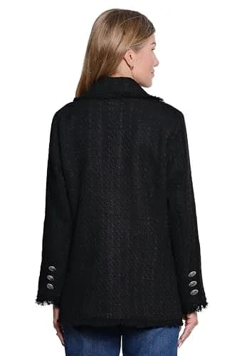 John-Mark Tweed Open Front Coat with Pockets & Long Sleeves | Black XS thumbnail 2