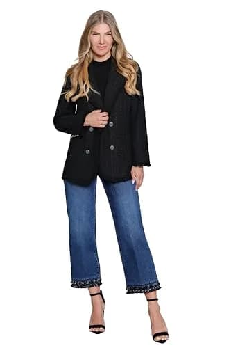 John-Mark Tweed Open Front Coat with Pockets & Long Sleeves | Black XS thumbnail 3