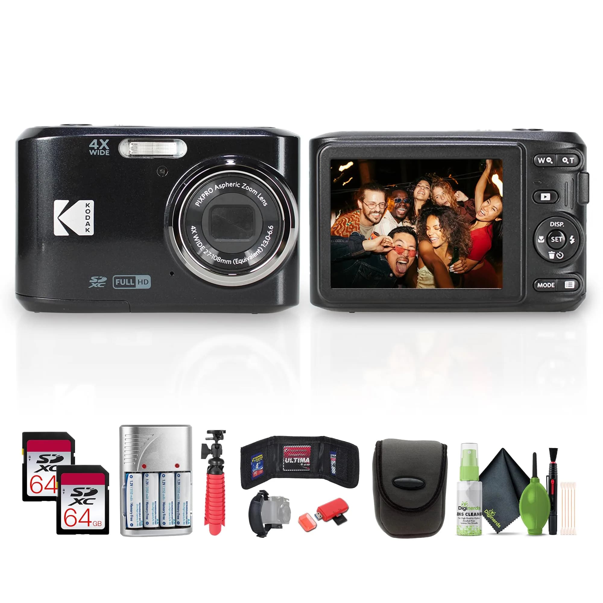 Kodak Pixpro FZ45 Digital Camera + Case Bundle | 16 MP Compact Point & Shoot Camera with 4x Zoom, 2.7" LCD, Full HD Video, AA Batteries (Black)