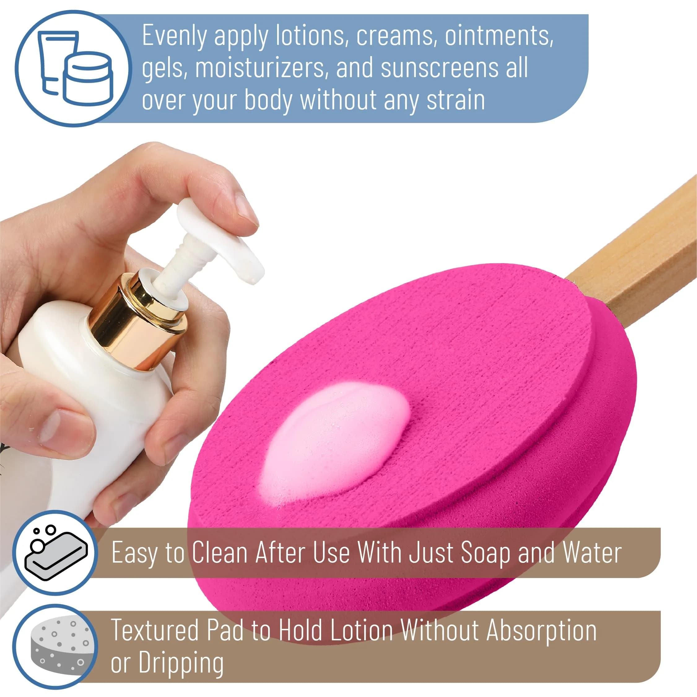 Slick Solutions 17 Inch Hot Pink Lotion Applicator for Easy Back & Body Reach thumbnail 4