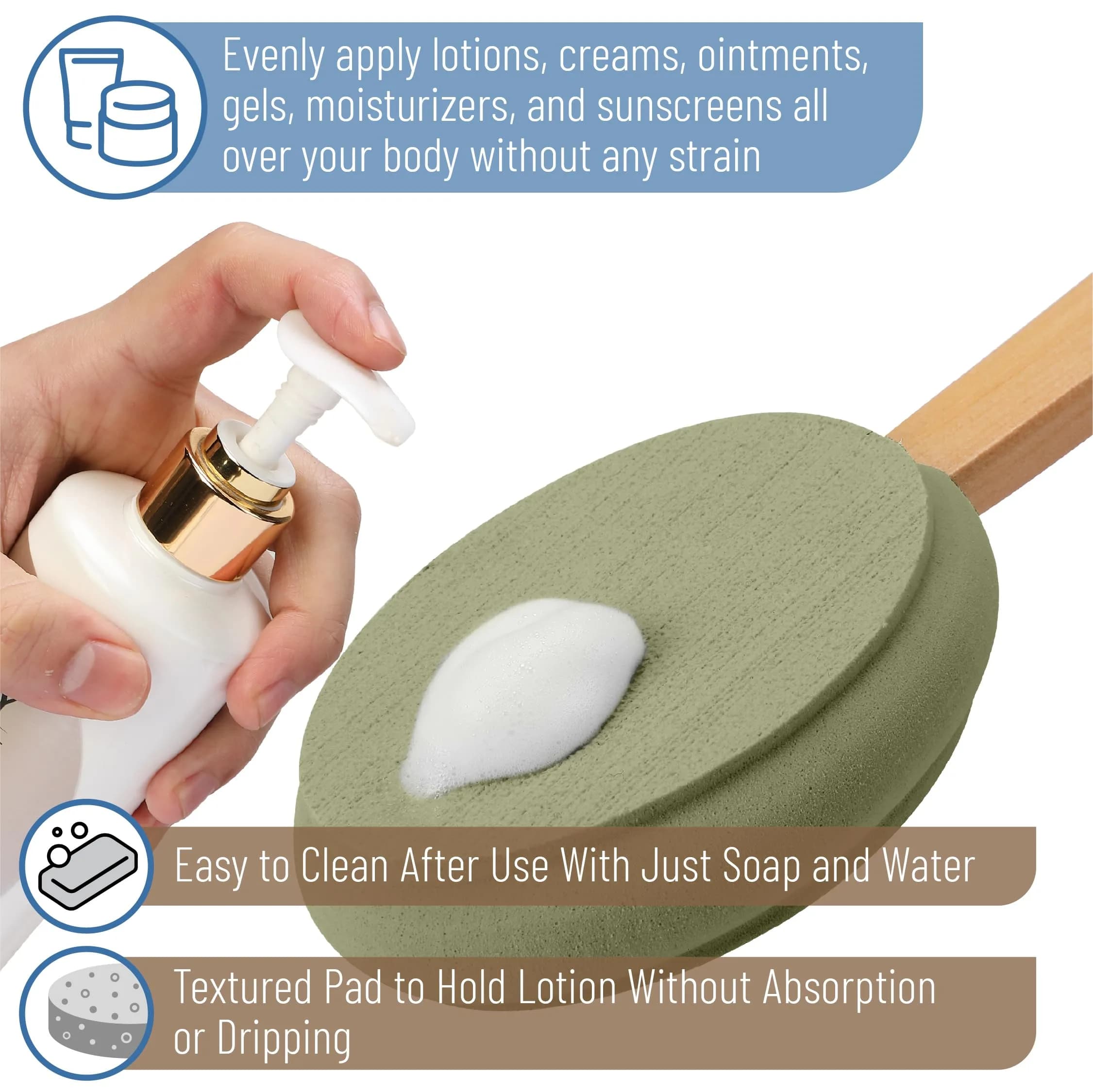 Slick Solutions 17 inch Olive Green Lotion Applicator - Easy Reach for Back & Body - view 4