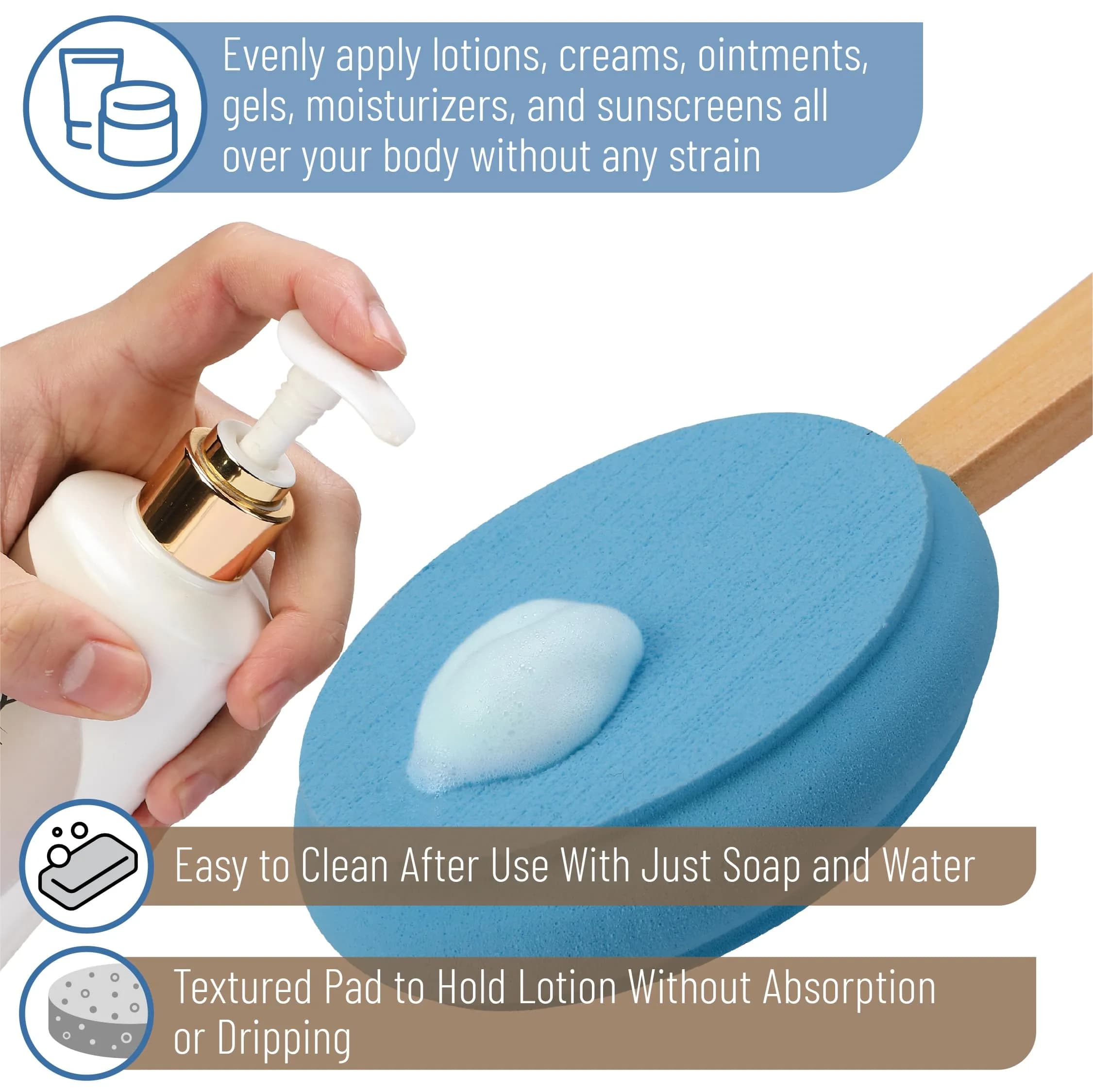 Slick Solutions 17 inch Deep Blue Lotion Applicator - 1 Pack for Easy Back & Body Reach - view 4