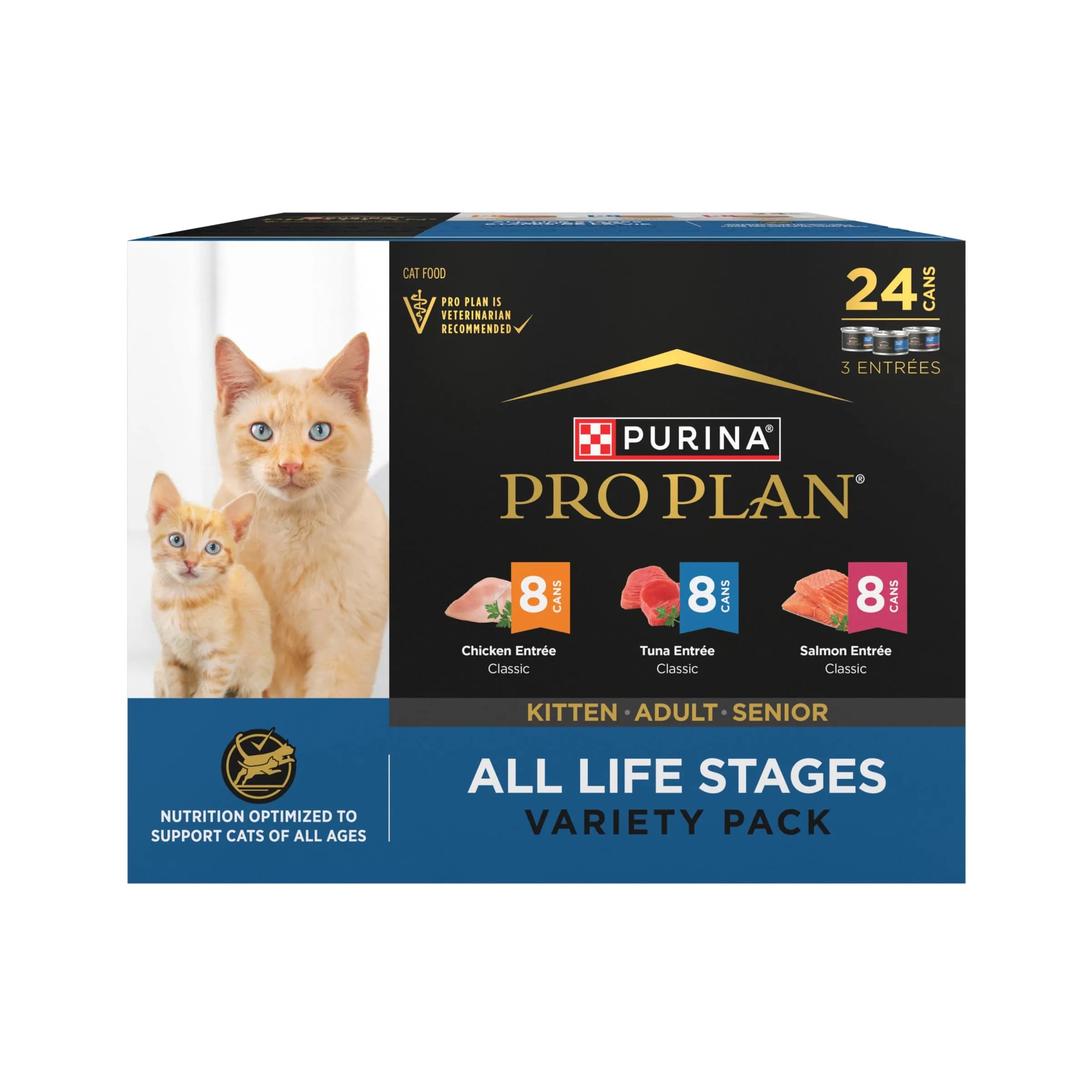 Purina Pro Plan All Life Stages Pate Wet Cat Food Variety Pack, (24) 3 oz | Complete Nutrition for Cats — 3 Ounce