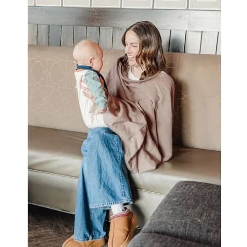 Konssy 2-Pack Muslin Nursing Cover Up with Rigid Hoop | 100% Cotton, Breathable, Adjustable Neck Band thumbnail 9