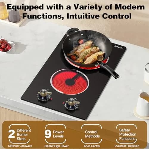 Jessier 2 Burner Electric Cooktop 3000W 220V | 15.6 cm (6.1 in) x 52.1 cm (20.5 in) x 2.9 cm (1.1 in) thumbnail 4