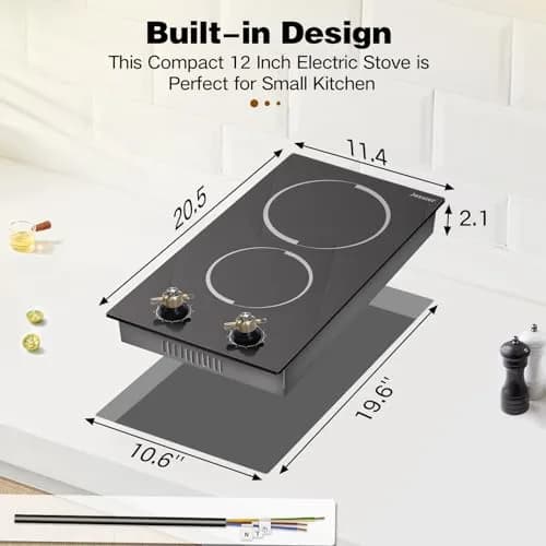 Jessier 2 Burner Electric Cooktop 3000W 220V | 15.6 cm (6.1 in) x 52.1 cm (20.5 in) x 2.9 cm (1.1 in) thumbnail 7