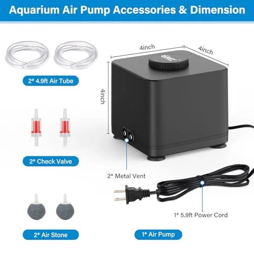 hygger Quiet Adjustable Aquarium Air Pump 4W Dual Outlet with Air Stones & Check Valves | 360 L/H (95 GPH) x 2 thumbnail 4