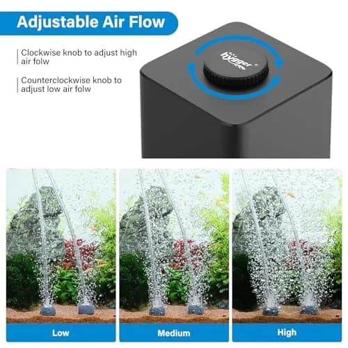 hygger Quiet Adjustable Aquarium Air Pump 4W Dual Outlet with Air Stones & Check Valves | 360 L/H (95 GPH) x 2 thumbnail 2