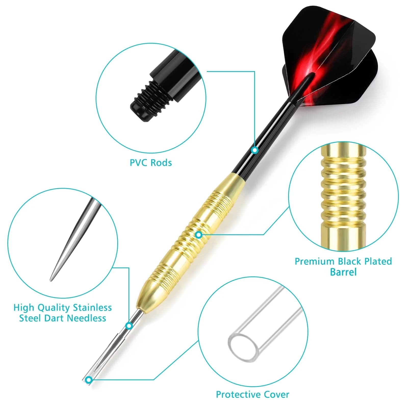 Accmor 24g Steel Tip Darts Set, 12 Pack Metal Darts with PVC Shafts & Flights | Precision Machined Barrels for All Skill Levels - view 3