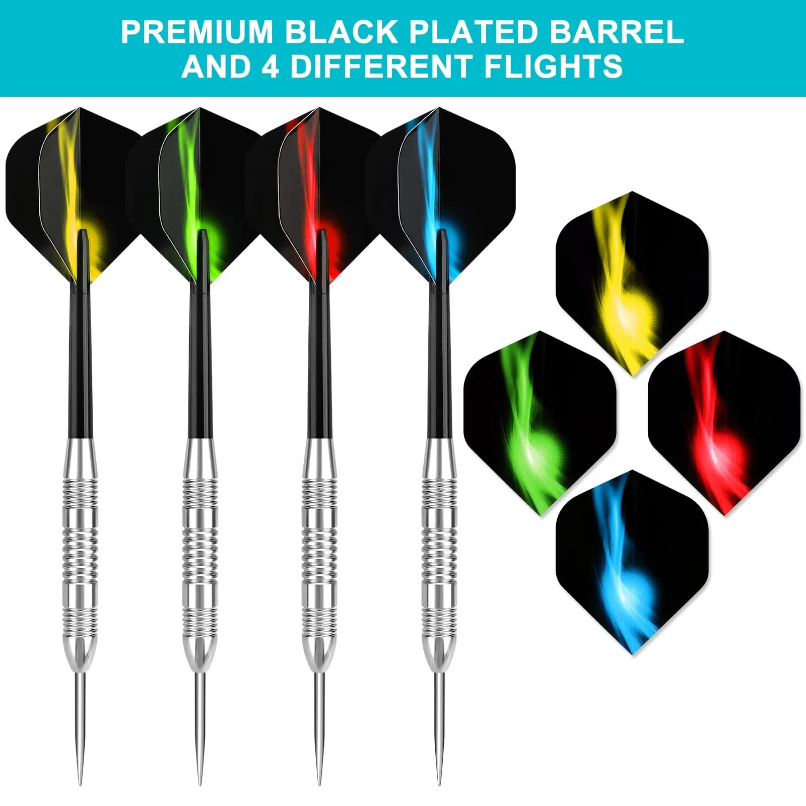 Accmor 24g Steel Tip Darts Set - Silver Fire Colour, 12 Pack Metal Darts with Precision Barrels - view 2