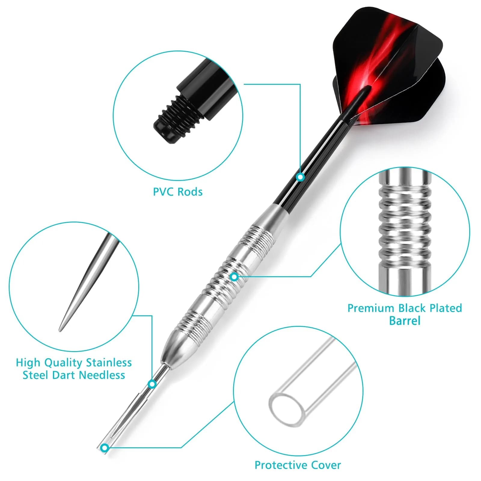 Accmor 24g Steel Tip Darts Set - Silver Fire Colour, 12 Pack Metal Darts with Precision Barrels - view 3
