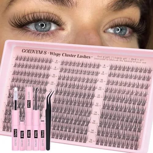Goddvenus Natural Wispy Lash Clusters Kit 300pcs C Curl Individual Lashes with Tweezers | Effortless Flutter for DIY Lash Extensions - main product image