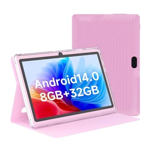 HOTTABLET 7-Inch Android 14 Tablet with Protective Case, 8GB RAM + 32GB ROM, IPS Screen, Pink | Use Tablet as Phone in India thumbnail 1