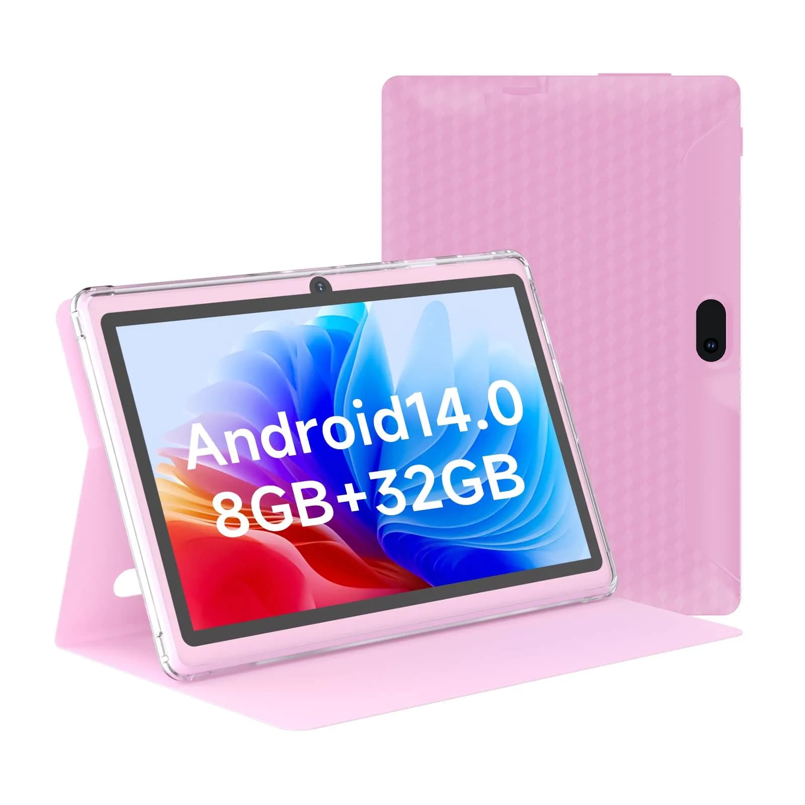 HOTTABLET 7-Inch Android 14 Tablet with Case, 8GB RAM + 32GB ROM, IPS Display, Dual Camera, WiFi 5G — Pink