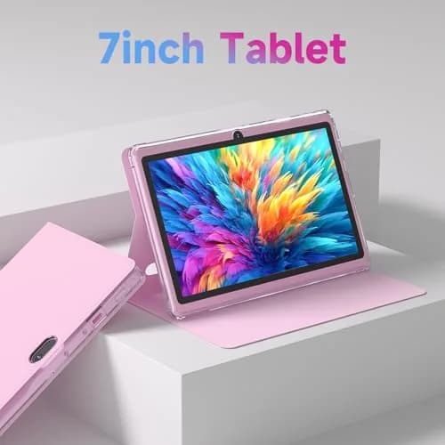 HOTTABLET 7-Inch Android 14 Tablet with Protective Case, 8GB RAM + 32GB ROM, IPS Screen, Pink | Use Tablet as Phone in India thumbnail 2