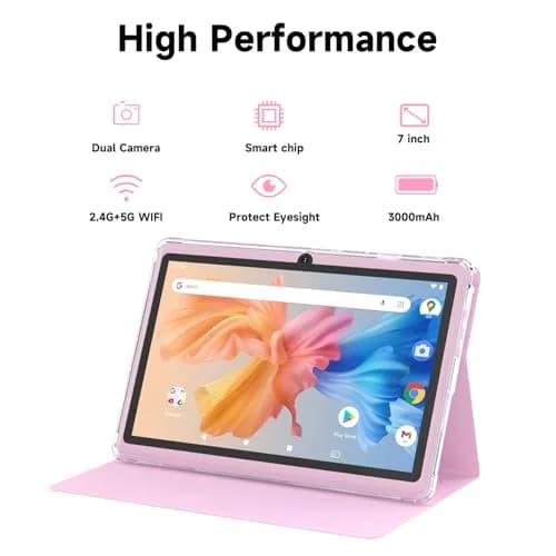 HOTTABLET 7-Inch Android 14 Tablet with Protective Case, 8GB RAM + 32GB ROM, IPS Screen, Pink | Use Tablet as Phone in India thumbnail 4