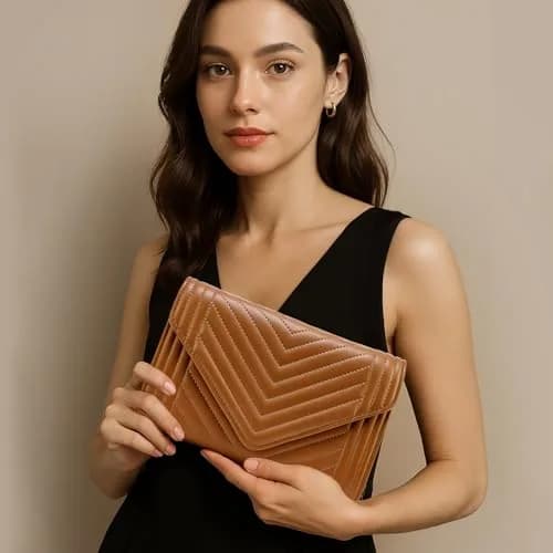 Voikukka Small Brown Leather Crossbody Purse for Women | Quilted Faux Leather with Chain Strap thumbnail 3