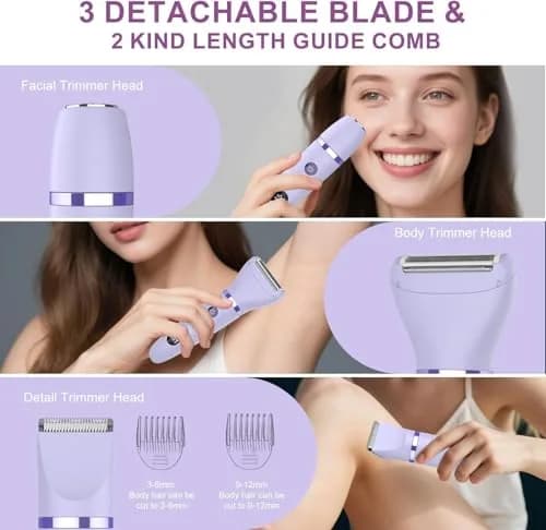 Scttomon 3-in-1 Electric Razor Bikini Trimmer Waterproof Wet & Dry | Painless Personal Groomer for Ladies Face & Body thumbnail 2