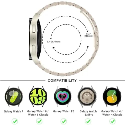 Anlinser No Gap Metal Watch Band Compatible with Samsung Galaxy Watch 7/6/5/4/FE 40mm 44mm 45mm 47mm | Stainless Steel Starlight thumbnail 5