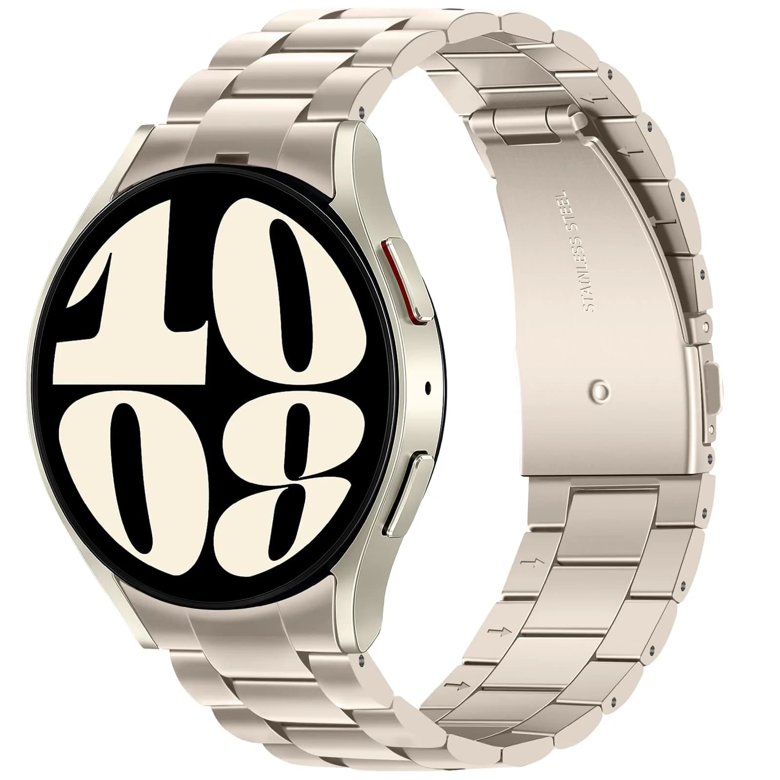 Anlinser No Gap Metal Watch Band for Samsung Galaxy Watch 7/6/5/4/FE 20mm Black | Adjustable Stainless Steel Strap — Starlight