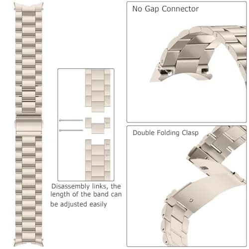 Anlinser No Gap Metal Watch Band Compatible with Samsung Galaxy Watch 7/6/5/4/FE 40mm 44mm 45mm 47mm | Stainless Steel Starlight thumbnail 3
