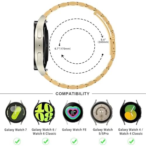 Anlinser Gold Stainless Steel Metal Band for Samsung Galaxy Watch 7/6/5/4 40mm 44mm 47mm 43mm 45mm 46mm | Compatible with 20mm Smartwatches thumbnail 5