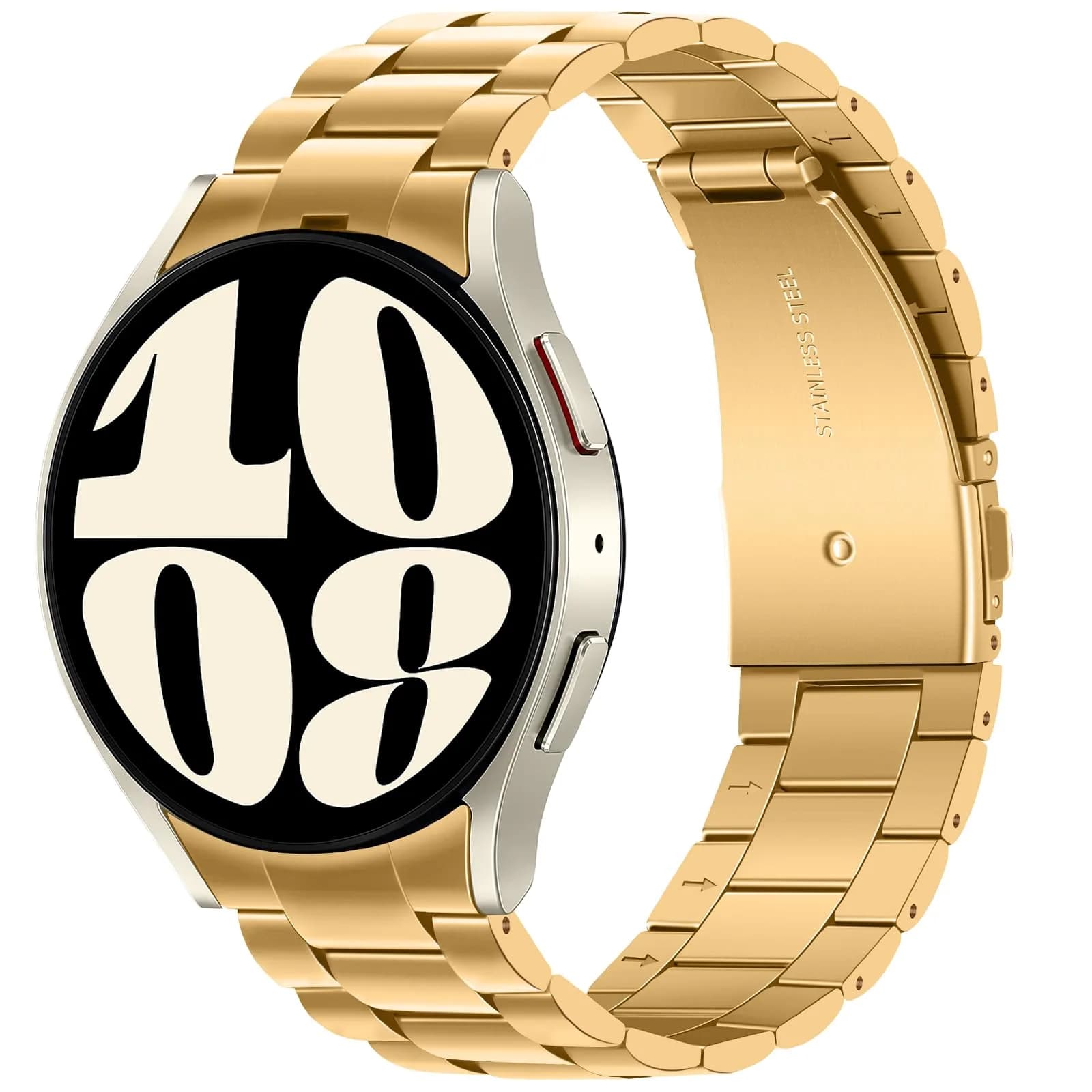 Anlinser No Gap Metal Watch Band for Samsung Galaxy Watch 7/6/5/4/FE 20mm Black | Adjustable Stainless Steel Strap — Gold