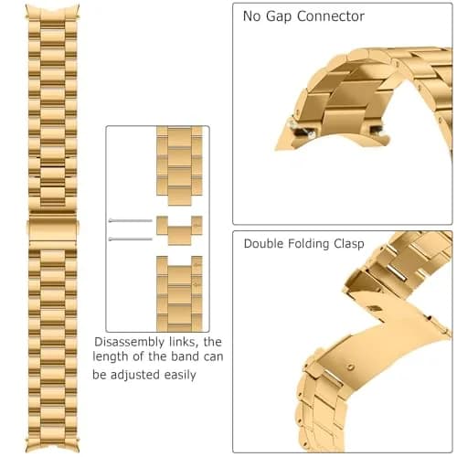 Anlinser Gold Stainless Steel Metal Band for Samsung Galaxy Watch 7/6/5/4 40mm 44mm 47mm 43mm 45mm 46mm | Compatible with 20mm Smartwatches thumbnail 3