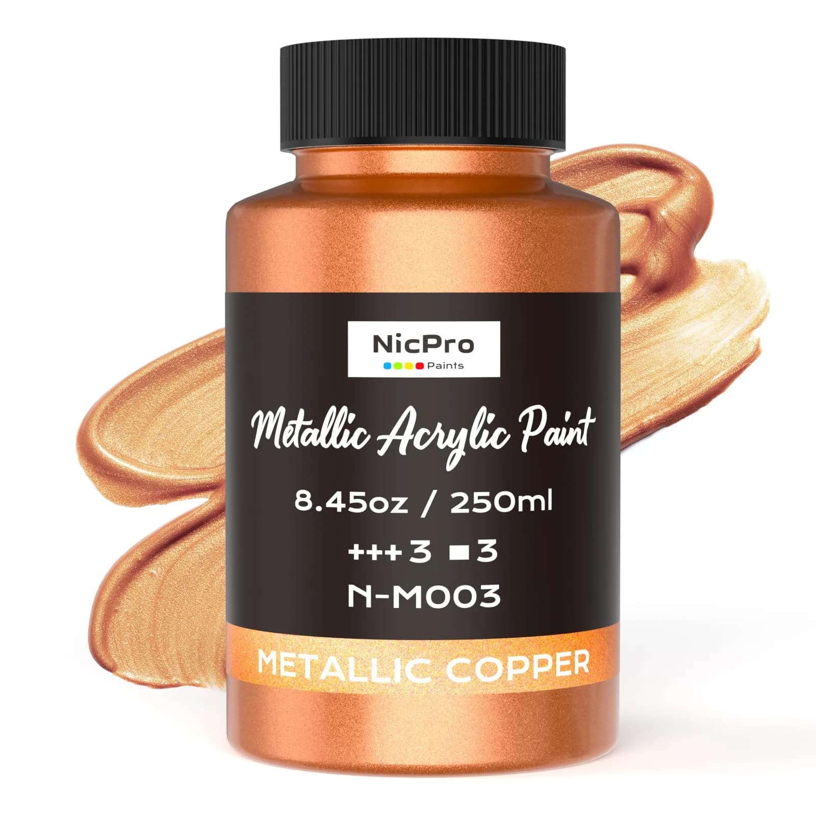 Nicpro Metallic Copper Acrylic Paint 8.45oz (250ml) | Non Toxic, Gloss Finish for Art & Crafts — Copper