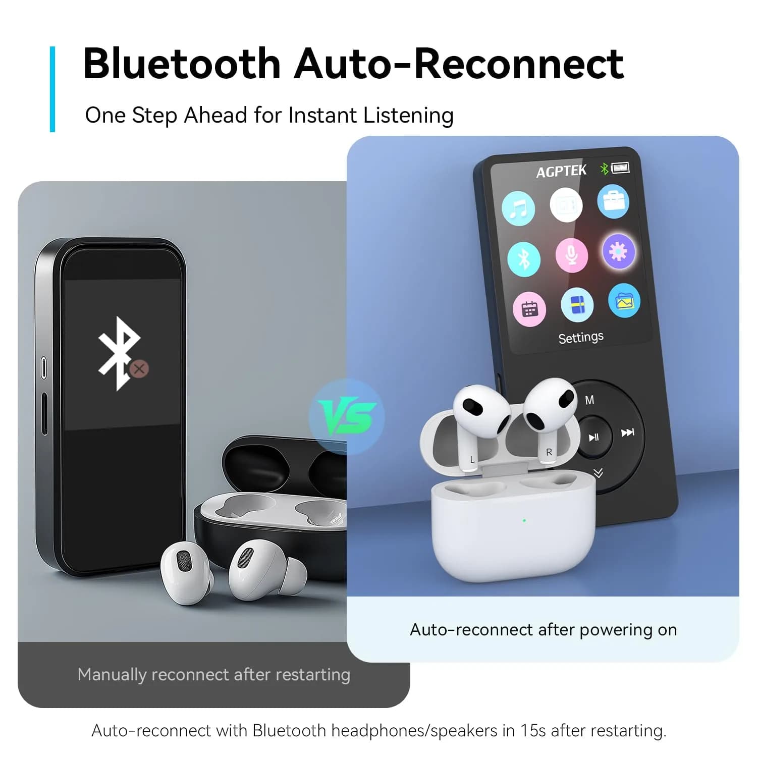 AGPTEK A02 MP3 Player 64GB (1.8 inch Screen) | Bluetooth 5.3 Music Player with Speaker & FM Radio - view 8