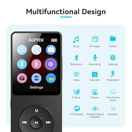 AGPTEK A02 MP3 Player 64GB (1.8 inch Screen) | Bluetooth 5.3 Music Player with Speaker & FM Radio thumbnail 3
