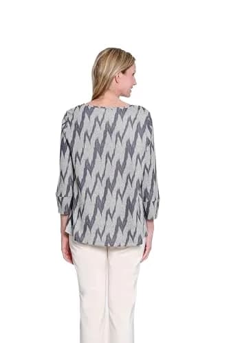 MULTIPLES Women's Tunic 1X | Grey Print Dressy & Casual, Scoop Neck, 3/4 Sleeve, Zip Pocket (70-120c) thumbnail 4