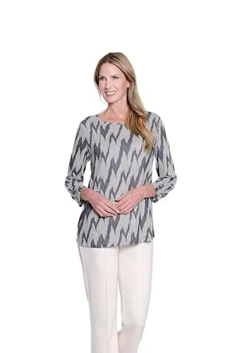 MULTIPLES Women's Tunic 1X | Grey Print Dressy & Casual, Scoop Neck, 3/4 Sleeve, Zip Pocket (70-120c) thumbnail 2
