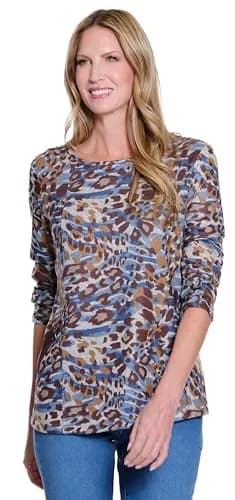 MULTIPLES Women’s Tunic 3-Button Cuff 3/4 Sleeve Scoop Neck | Dressy & Casual L thumbnail 1