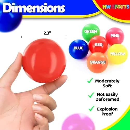 MW SPORTS Play Balls for Kids & Toddlers | Bright Colors, 2.3 Inch Diameter, Safe Plastic (100 Balls) thumbnail 2