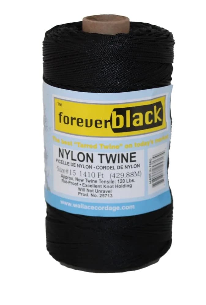 T.W. Evans Cordage Co. Black Tarred Nylon Twine 1 lb (454 g) | 1420 ft (433 m) Heavy Duty Cord thumbnail 1