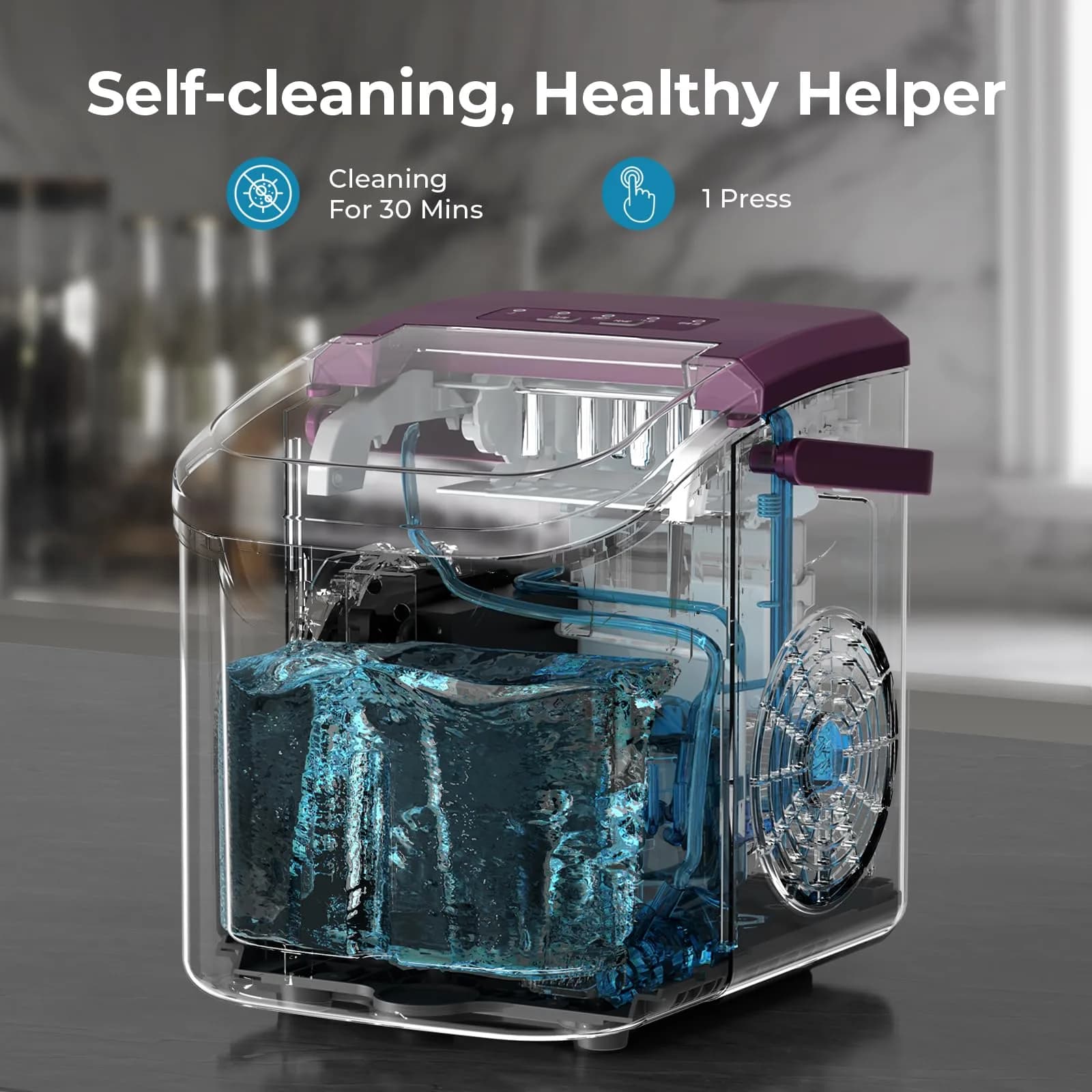 Antarctic Star Portable Countertop Ice Maker Machine 26lb/Day Bullet Ice | 8 Cubes in 6 Mins, Dark Purple - view 5