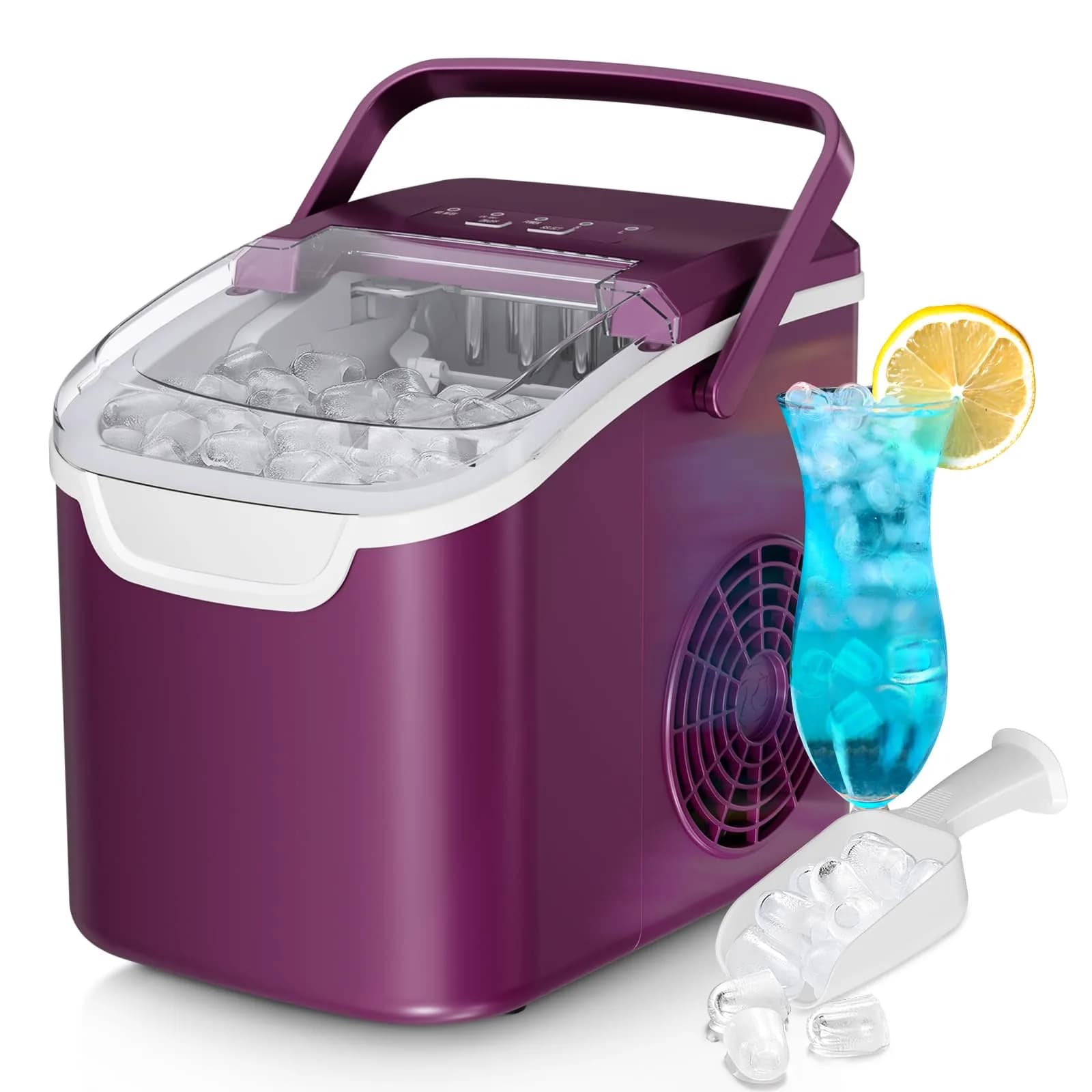 Antarctic Star Countertop Ice Maker Machine, 26 Lbs/Day, 8.7"W x 10.4"D x 11.2"H Black | Fast Bullet Ice in 6 Minutes — Dark Purple / 26Lbs/24H