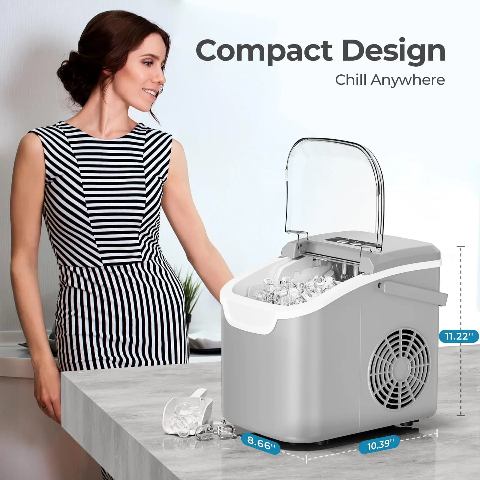 Antarctic Star Countertop Ice Maker Machine 26 lbs/day, Grey | Fast 6-Min Bullet Ice - view 7