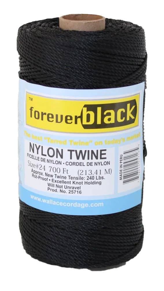 #24 X 175' Forever Black Tarred Twisted Nylon Twine 1/4 lb | Weather-Resistant & Heavy Duty Nylon Cord