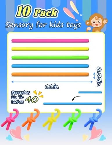 Diltik 10 Pack Stretchy Sensory Strings 11 inches (27.9 cm) | ASTM-Tested Non-Toxic TPR Fidget Toys for Kids Ages 3+ thumbnail 4