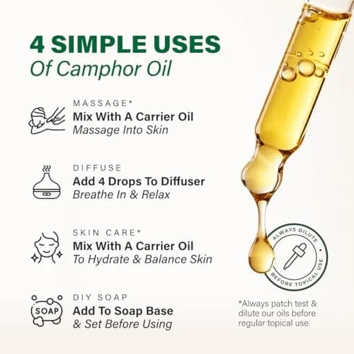 KUKKA Camphor Essential Oil 118ml (4 Fl Oz) | Pure, Undiluted, Cooling Scent for Skin, Diffuser, Muscle Relief thumbnail 5