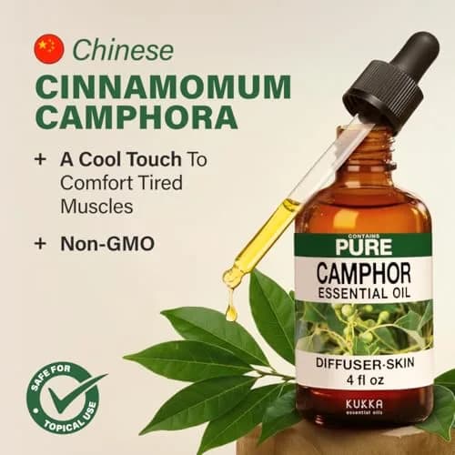 KUKKA Camphor Essential Oil 118ml (4 Fl Oz) | Pure, Undiluted, Cooling Scent for Skin, Diffuser, Muscle Relief thumbnail 3