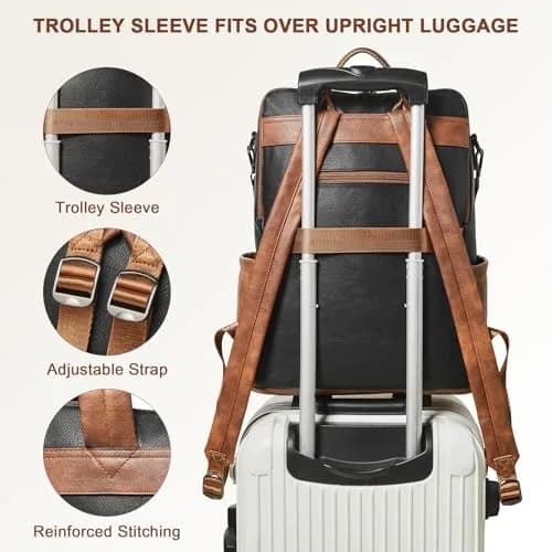 Shrrie Women's Laptop Backpack 15.6 inch | Water-Resistant Faux Leather Computer Bag with Luggage Strap & Anti-Theft Pocket (Maroon) thumbnail 4