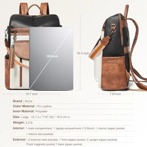 Shrrie Women's Laptop Backpack 15.6 inch | Water-Resistant Faux Leather Computer Bag with Luggage Strap & Anti-Theft Pocket (Maroon) thumbnail 3