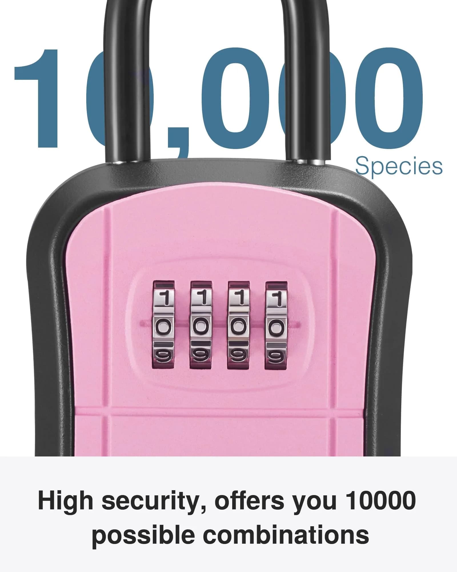 Puroma Portable Key Lock Box with Shackle & Wall Mount, Resettable 4-Digit Code Safe Security Lockbox for House Keys (1 Pack, Pink) - view 2