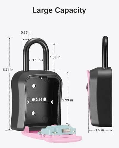 Puroma Portable Key Lock Box with Shackle & Wall Mount, Resettable 4-Digit Code Safe Security Lockbox for House Keys (1 Pack, Pink) thumbnail 6