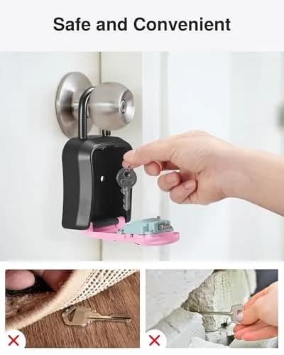 Puroma Portable Key Lock Box with Shackle & Wall Mount, Resettable 4-Digit Code Safe Security Lockbox for House Keys (1 Pack, Pink) thumbnail 7
