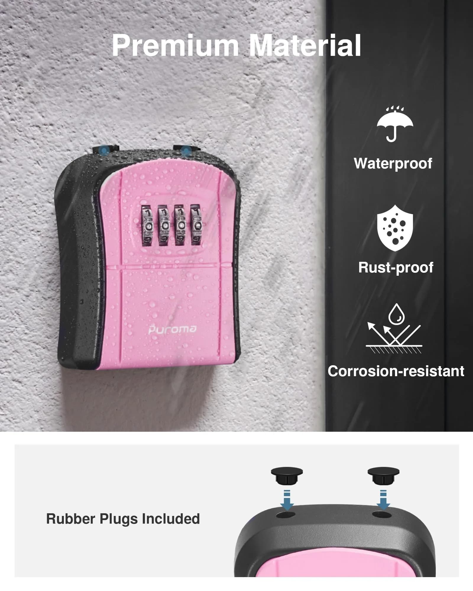 Puroma Portable Key Lock Box with Shackle & Wall Mount, Resettable 4-Digit Code Safe Security Lockbox for House Keys (1 Pack, Pink) - view 3