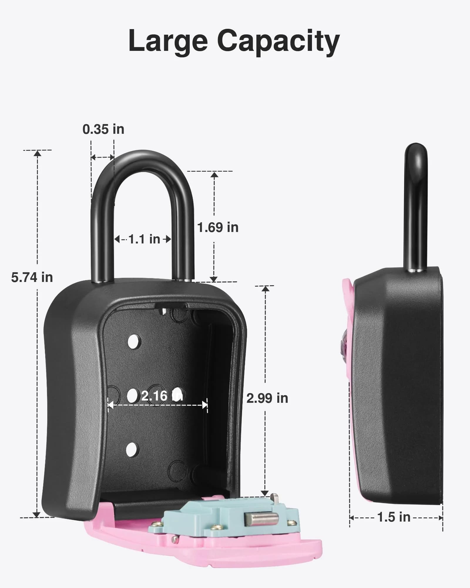 Puroma Portable Key Lock Box with Shackle & Wall Mount, Resettable 4-Digit Code Safe Security Lockbox for House Keys (1 Pack, Pink) - view 6